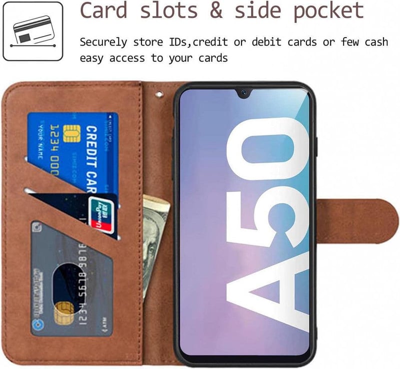 Samsung Galaxy A50/A30s Barna Szarvasos Bőrtok Állvánnyal és Mágneszárral