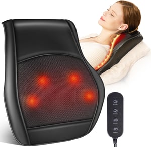 Brelley Nyak- és Hátmasszírozó Párna Melegítő Funkcióval - 3D Shiatsu Masszázs, 3 Intenzitás, Távirányító, Izomfájdalom Enyhítésre - Black