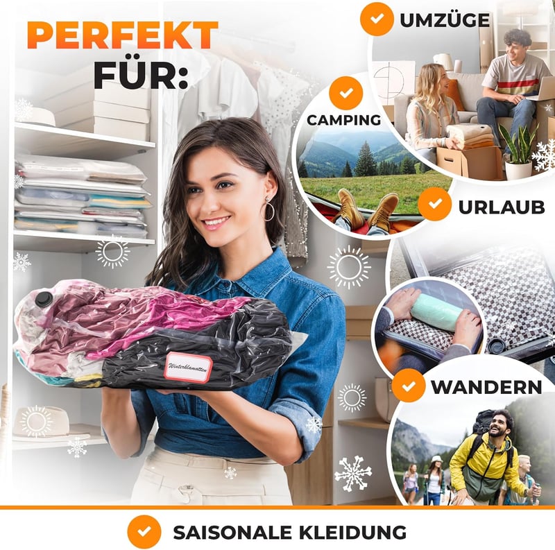 PACKDUDE Vákuumzsák Szett 18 db - 8 Porszívós és 10 Hengeres Tárolózsák Ruhákhoz, Különböző Méretekben, Extra Stabil Műanyagból