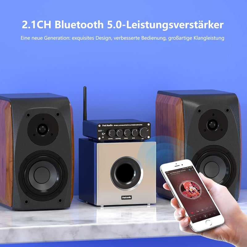 Fosi Audio BT30D Bluetooth 5.0 sztereó erősítő, 2.1 csatornás mini Hi-Fi, 50W+100W