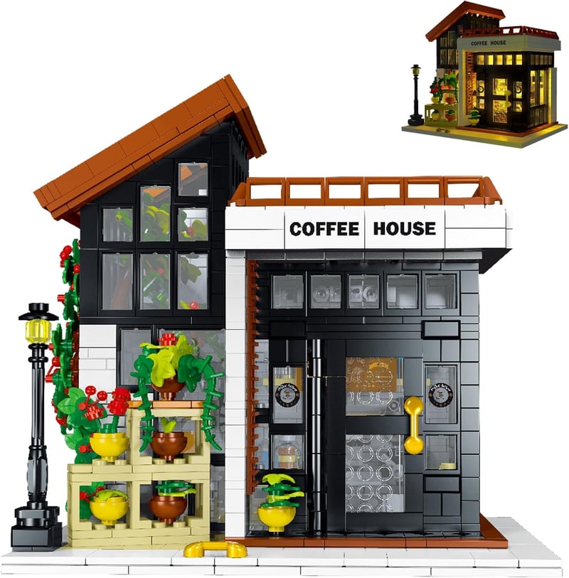 Cafe Építőkocka Szett 1512 db LED Világítással Kávéház Modell Felnőtteknek