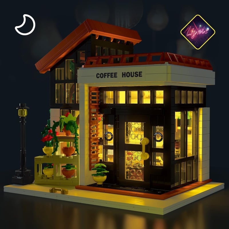 Cafe Építőkocka Szett 1512 db LED Világítással Kávéház Modell Felnőtteknek