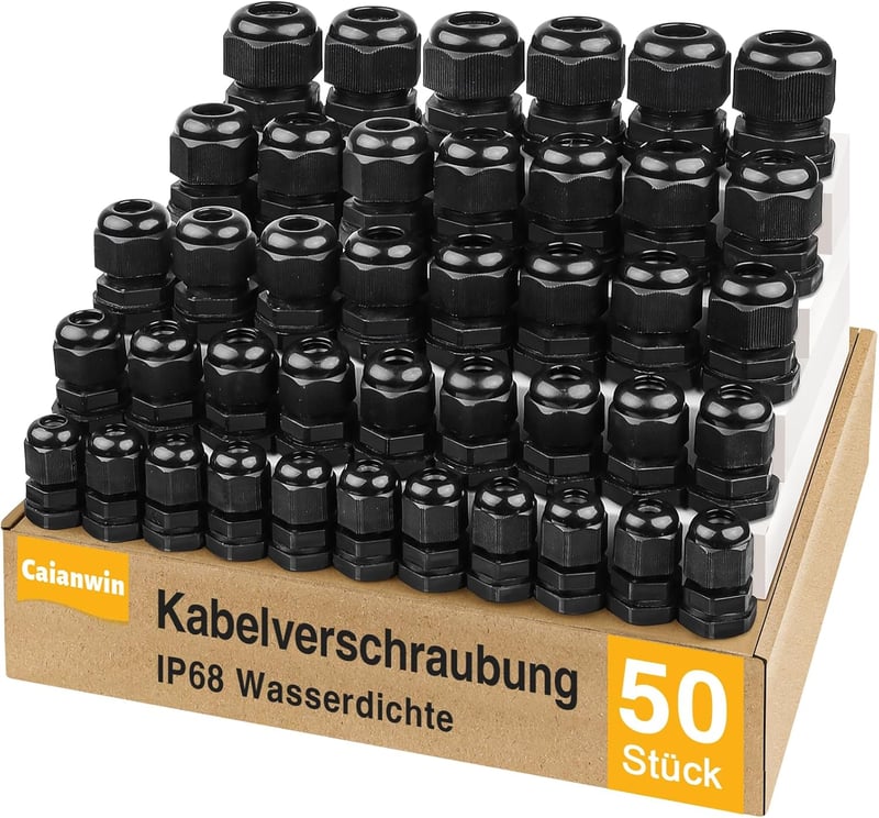 Caianwin 50 db kábelvezető szett IP68 PG7-PG16 fekete vízálló