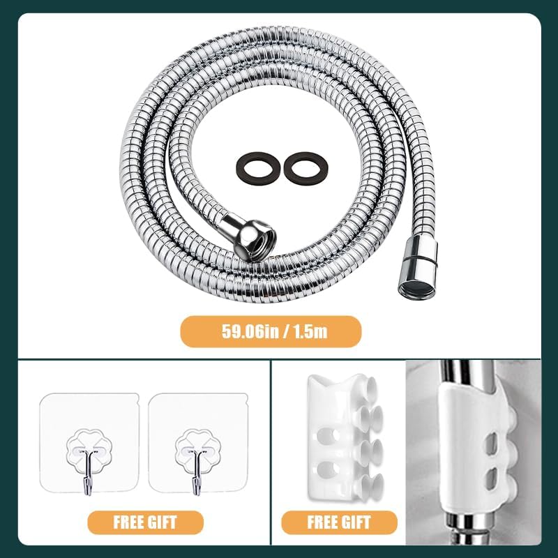 Caiery 304 rozsdamentes acél zuhanycső 1,5m flexibilis kézi zuhanyhoz - 304 Stainless Steel Shower Hose, Natural Colour, 1.5 M