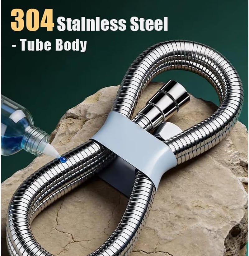 Caiery 304 rozsdamentes acél zuhanycső 1,5m flexibilis kézi zuhanyhoz - 304 Stainless Steel Shower Hose, Natural Colour, 1.5 M