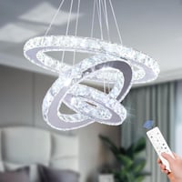 Cainjiazh 3 Gyűrűs Kristály LED Csillár - Szabályozható Fényerő, Távirányítóval, Állítható Magasság, Modern Dizájn Nappaliba, Hálószobába 1