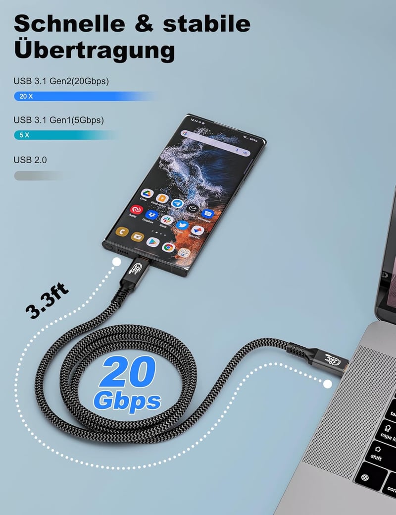CAKOBLE USB-C kábel 2m 240W, 4K@60Hz, Thunderbolt 4/3 kompatibilis iPhone 15 MacBook Samsung
