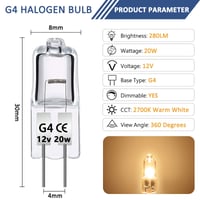 Bec Caldarax G4 20W Halogen 12V, 12 bucăți, Dimmabil, 2700K Alb Cald, 280 LM, cu 2 pini, pentru candelabru, hotă, iluminat dulap 2