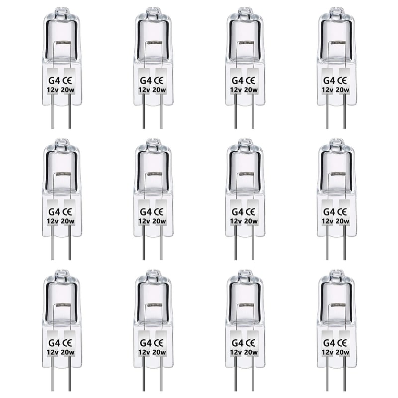 Bec Caldarax G4 20W Halogen 12V, 12 bucăți, Dimmabil, 2700K Alb Cald, 280 LM, cu 2 pini, pentru candelabru, hotă, iluminat dulap