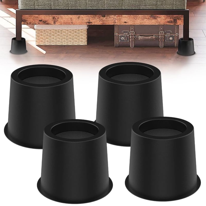Calenxy Set 4 înălțătoare de mobilă 10 cm, suporturi rotunde pentru pat și masă din plastic rezistent, pentru pat, canapea, birou, scaun, protecție podea, negru