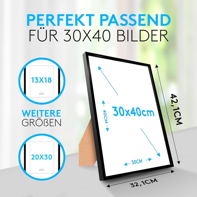 Calias 2db Képkeret 30x40cm Fekete Fa Plexi Üveggel Állvánnyal