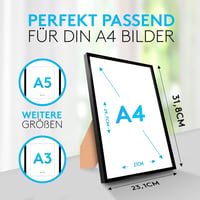 Calias A4 Fekete Fa Képkeret Szett 2db - Törhetetlen Plexi Üveggel, Állvánnyal és Akasztóval - EU Gyártású Minőségi Fotókeret Falra és Aszta 4