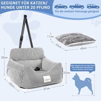 CALIYO Kutya Autóülés Biztonsági Övvel és Stabil Alappal, Kis Kutyáknak 10 kg-ig, Memory Foam Ülőke, Vízálló Mosható Fekete-Fehér 2