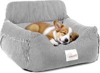 CALIYO Kutya Autóülés Biztonsági Övvel és Stabil Alappal, Kis Kutyáknak 10 kg-ig, Memory Foam Ülőke, Vízálló Mosható Fekete-Fehér 1