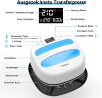 Calogy Hőprés Gép 25,4x25,4 cm - 1300W Pólónyomtató 210°C Gyors Felfűtéssel és Időzítővel - Ruhák, Táskák, HTV Vinyl Nyomtatáshoz 3