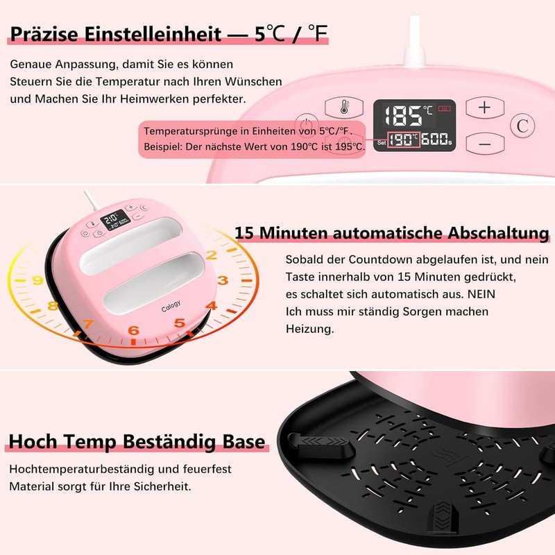 Calogy Hőprés Gép 25,4x25,4 cm - 1300W Pólónyomtató Készülék 210°C Gyors Felfűtéssel, Időzítővel - Ruhákhoz, Táskákhoz, HTV Vinyl Szublimáci