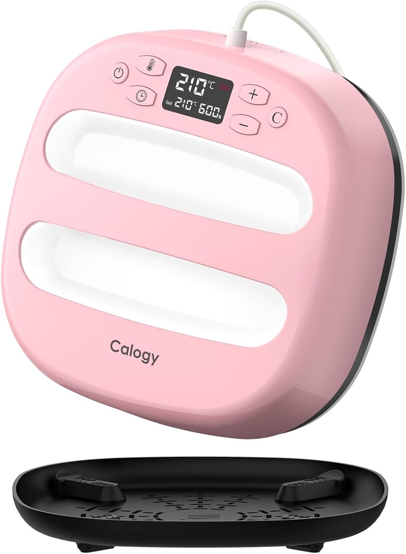 Calogy Hőprés Gép 25,4x25,4 cm - 1300W Pólónyomtató Készülék 210°C Gyors Felfűtéssel, Időzítővel - Ruhákhoz, Táskákhoz, HTV Vinyl Szublimáci