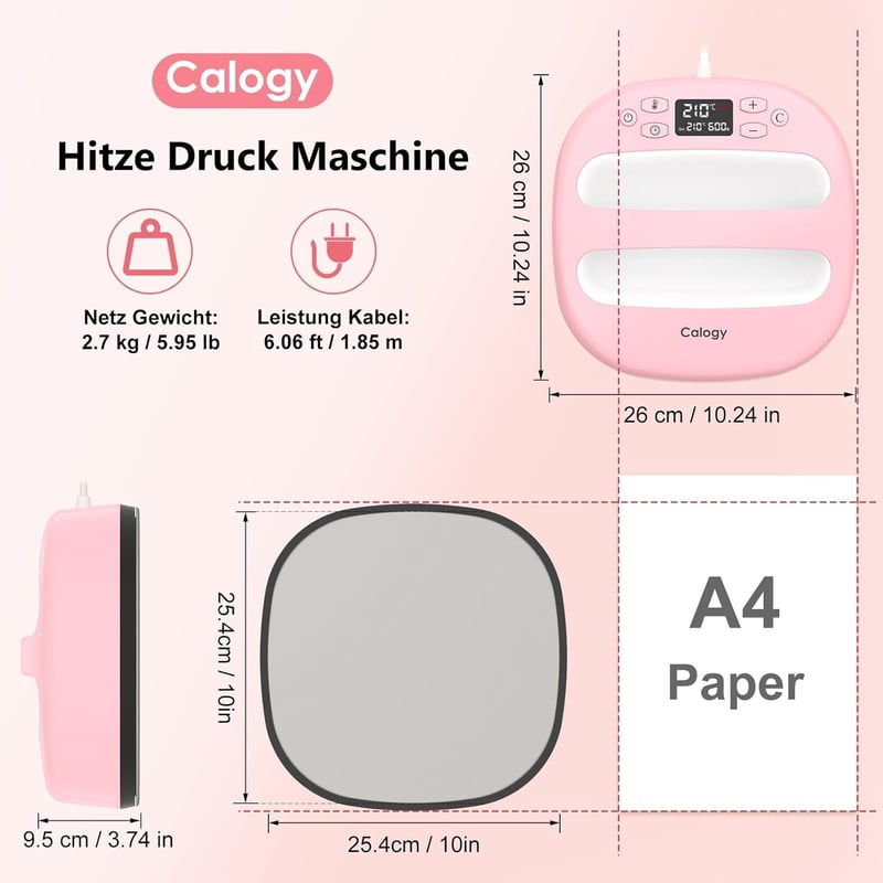 Calogy Hőprés Gép 25,4x25,4 cm - 1300W Pólónyomtató Készülék 210°C Gyors Felfűtéssel, Időzítővel - Ruhákhoz, Táskákhoz, HTV Vinyl Szublimáci
