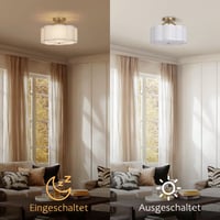 Plafonieră cu 3 becuri CALOKES, 30 cm, cu abajur textil în formă de floare, crem, și braț auriu – pentru dormitor, bucătărie, sufragerie, hol 4