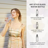 Autsel Boroszilikát Üveg Kulacs 1000 ml Szivárgásmentes Fedéllel és Védőtokkal Nőknek és Lányoknak Ajándék 2