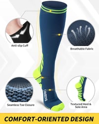 CAMBIVO 3 pár kompressziós zokni férfiaknak és nőknek, utazáshoz, futáshoz, repüléshez - L - XL, blue/green 3
