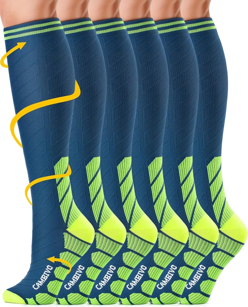 CAMBIVO 3 pár kompressziós zokni férfiaknak és nőknek, utazáshoz, futáshoz, repüléshez - L - XL, blue/green
