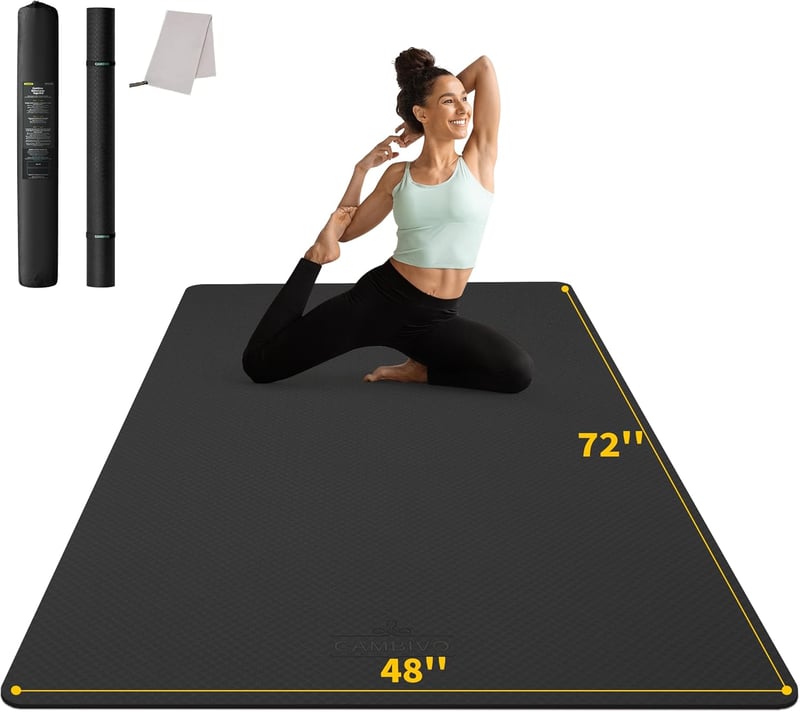 CAMBIVO XXL Fitness Mat 183x122 cm TPE Jógaszőnyeg Csúszásmentes Edzőpad Otthonhoz - 10mm, black