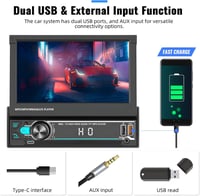 CAMECHO 1 DIN autórádió 7" kijelzővel, Bluetooth, Type-C, USB, TF, FM, visszakamera 7