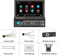 CAMECHO 1 DIN autórádió 7" kijelzővel, Bluetooth, Type-C, USB, TF, FM, visszakamera 9