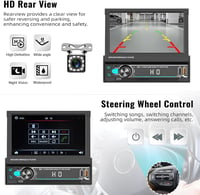 CAMECHO 1 DIN autórádió 7" kijelzővel, Bluetooth, Type-C, USB, TF, FM, visszakamera 6