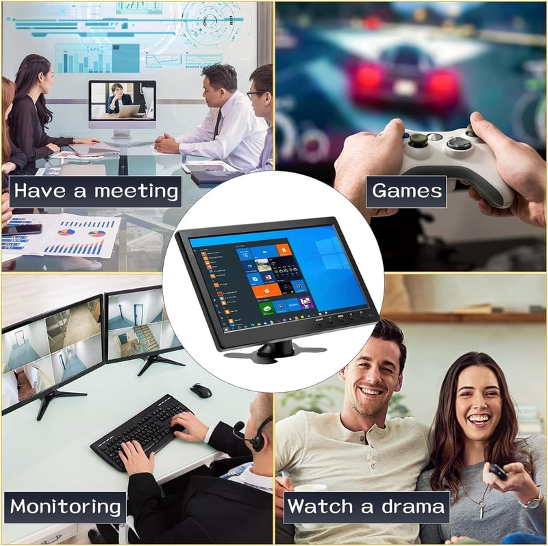 CAMECHO 10.1" Hordozható Monitor HD 1024x600 VGA HDMI USB AV Biztonsági Kamera Rendszerhez