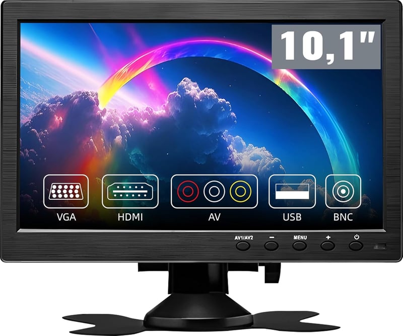 CAMECHO 10.1" Hordozható Monitor HD 1024x600 VGA HDMI USB AV Biztonsági Kamera Rendszerhez
