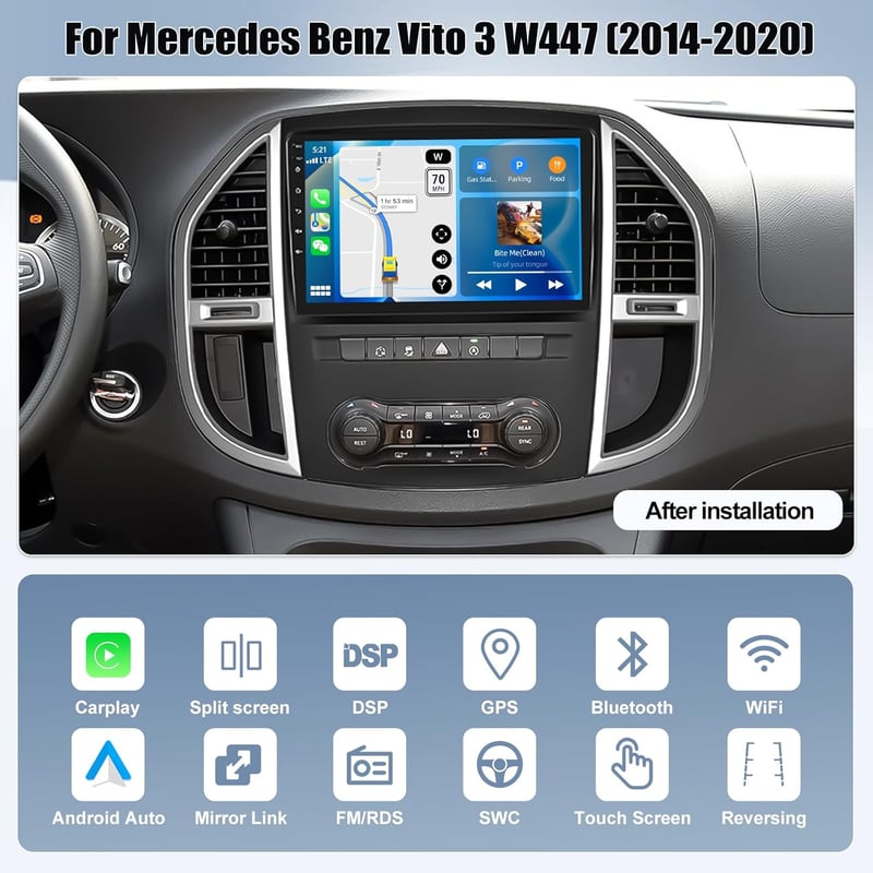 CAMECHO 10" Android 13 Autórádió Mercedes Vito W447 (2014-2020) GPS Navi CarPlay - 8Core 4G+64G Carplay