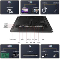 CAMECHO hordozható CCTV monitor, Full HD 1080P, HDMI/VGA/AV/BNC - 11,6" 5