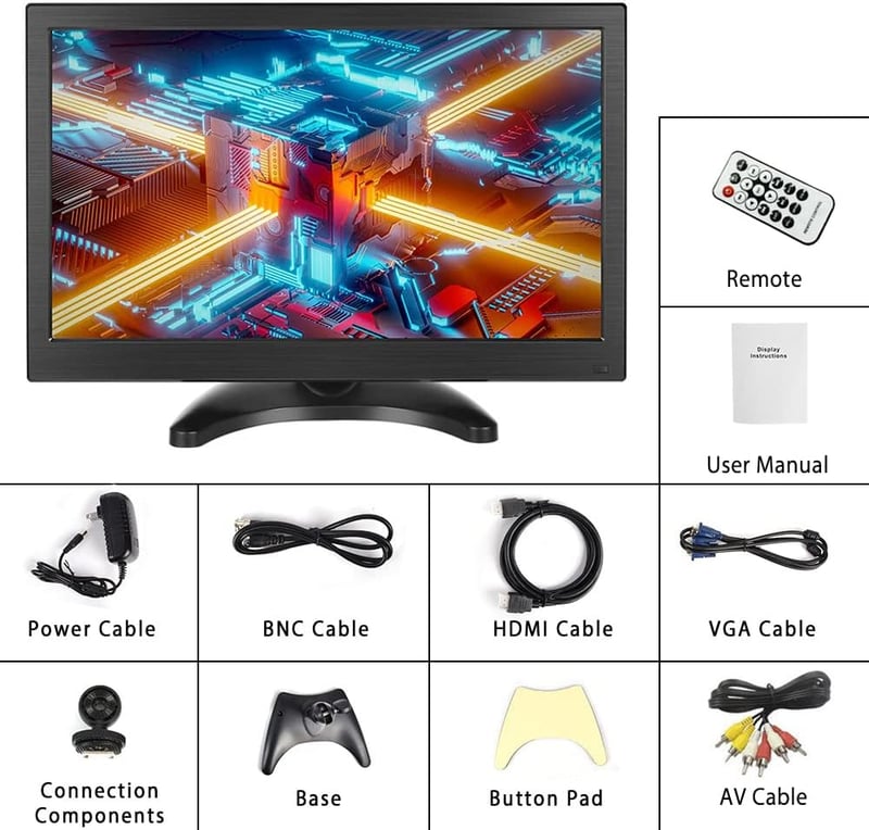 CAMECHO 13.3" Hordozható Monitor Full HD 1920x1080 HDMI VGA AV BNC Csatlakozó