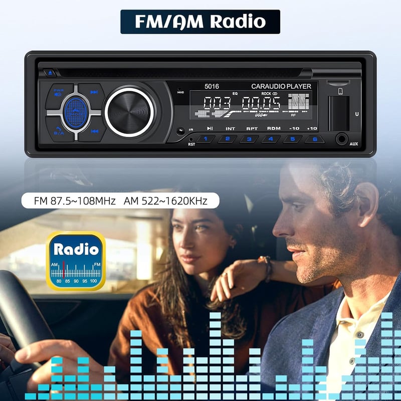 CAMECHO 1DIN autórádió CD DVD lejátszóval Bluetooth 5.1 kihangosítással AM FM EQ Smart Sync alkalmazás USB TF MP3 AUX