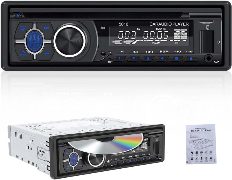 CAMECHO 1DIN autórádió CD DVD lejátszóval Bluetooth 5.1 kihangosítással AM FM EQ Smart Sync alkalmazás USB TF MP3 AUX