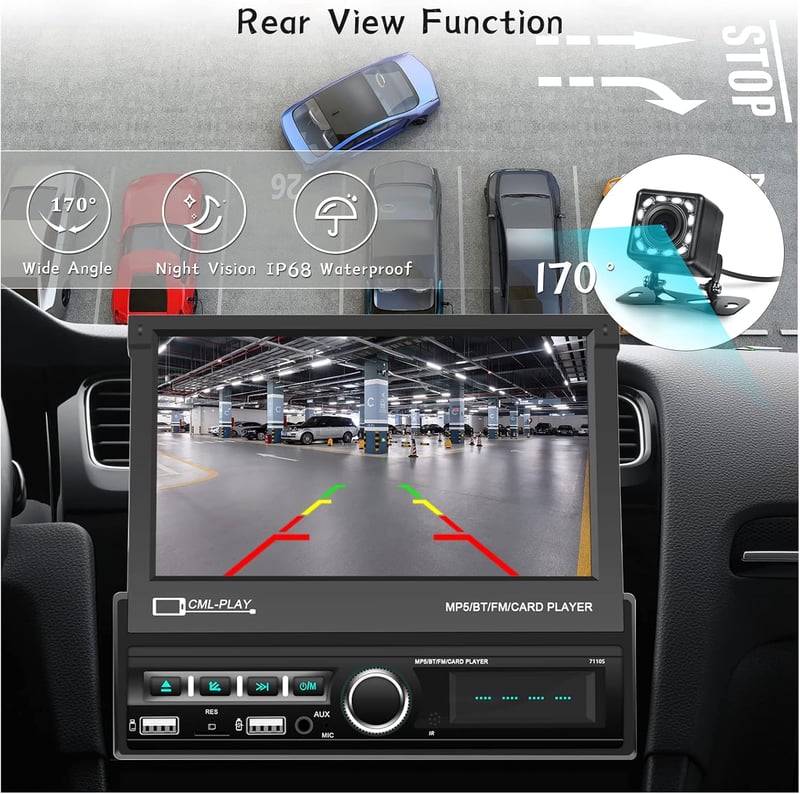 CAMECHO 1DIN Bluetooth autórádió 7" érintőképernyővel USB/AUX/FM/TF/Mirror Link