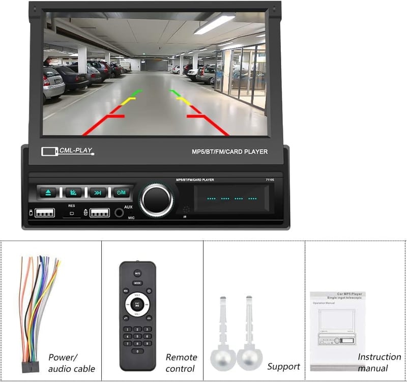 CAMECHO 1DIN Bluetooth autórádió 7" érintőképernyővel USB/AUX/FM/TF/Mirror Link