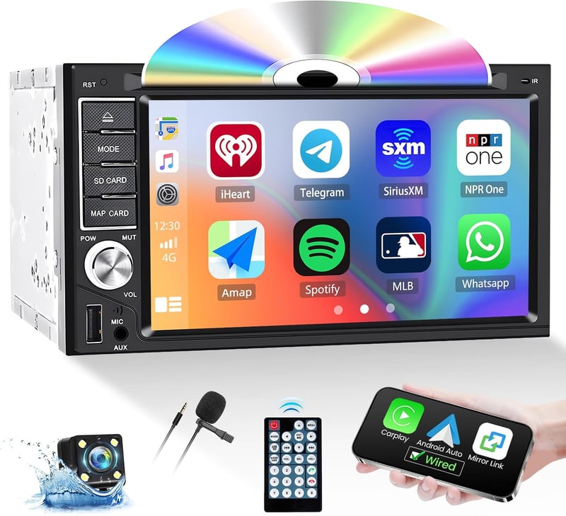CAMECHO 2 DIN autórádió CD DVD MP5 6.2 hüvelykes érintőképernyő CarPlay Android Bluetooth Mirror Link kormányvezérléssel tolatókamera FM rád