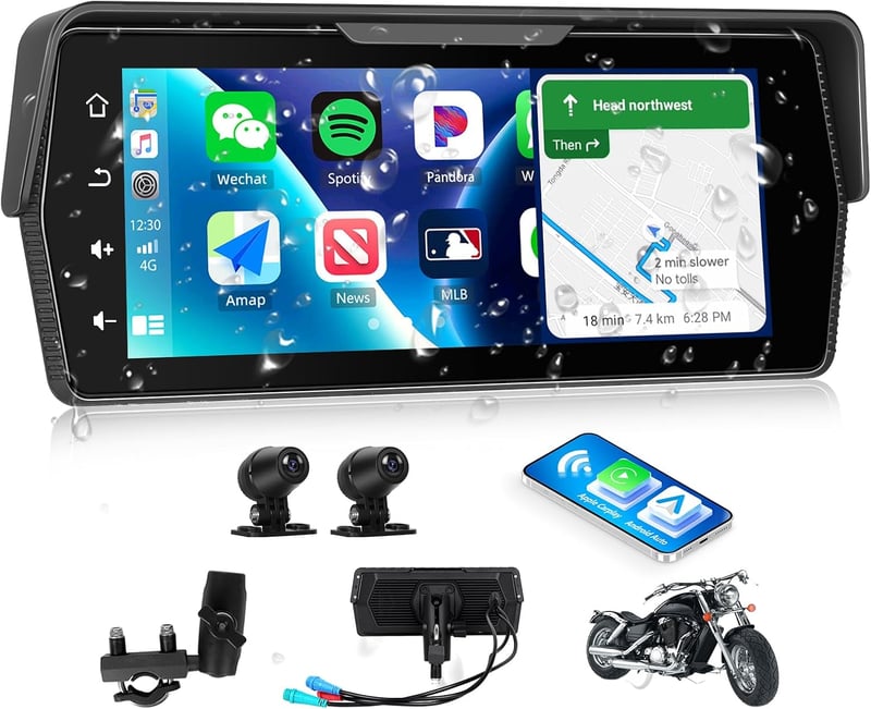 CAMECHO 5 inch IPS vezeték nélküli motoros monitor függőleges kijelző CarPlay Android Auto Bluetooth IP68 EQ beállítással univerzális haszná