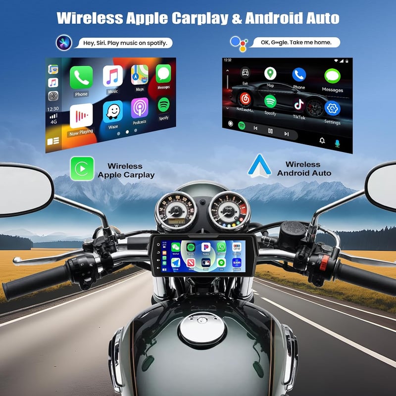 CAMECHO 5 inch IPS vezeték nélküli motoros monitor függőleges kijelző CarPlay Android Auto Bluetooth IP68 EQ beállítással univerzális haszná
