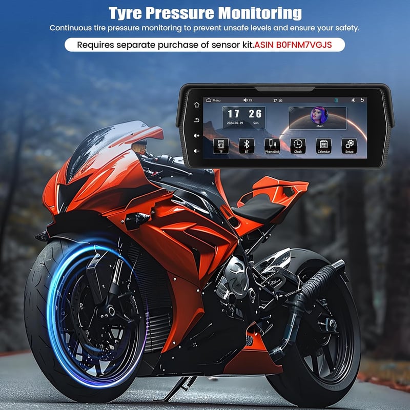 CAMECHO 5 inch IPS vezeték nélküli motoros monitor függőleges kijelző CarPlay Android Auto Bluetooth IP68 EQ beállítással univerzális haszná
