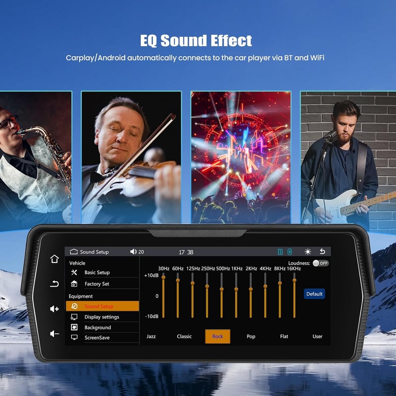 CAMECHO 5 inch IPS vezeték nélküli motoros monitor függőleges kijelző CarPlay Android Auto Bluetooth IP68 EQ beállítással univerzális haszná