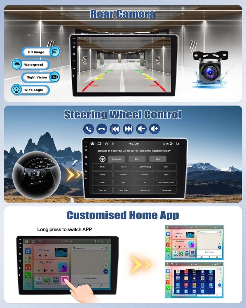 CAMECHO Android 13 8Core 4+64GB 9 hüvelykes Dupla DIN autórádió Fiat Ducato 3 Boxer 2 Jumper 2 Bluetooth 5.0 CarPlay Navi