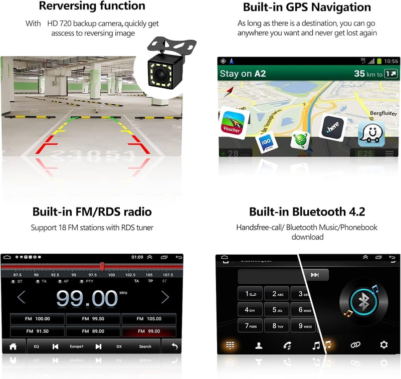 CAMECHO Android 13 Autórádió CarPlay-vel VW Golf Polo Tiguan, 7" Érintőképernyő, Navigáció, Bluetooth, USB, Tolatókamera