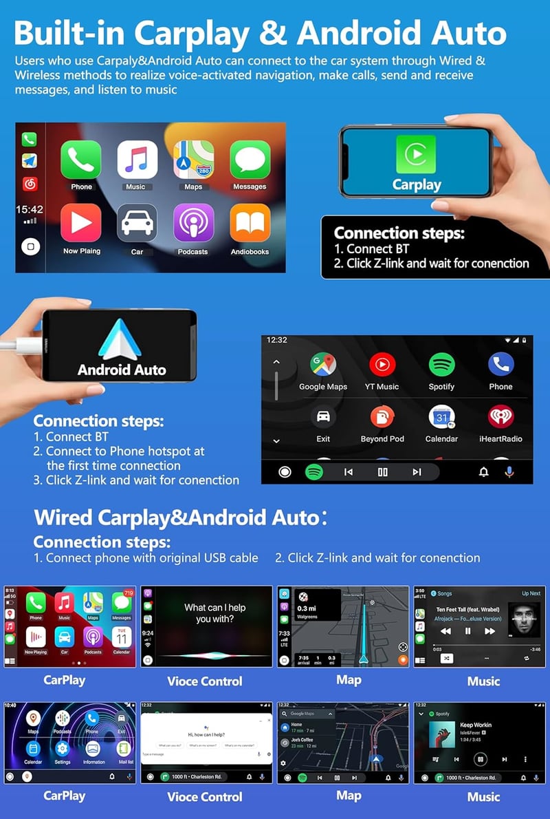 CAMECHO Android 13 Autórádió CarPlay-vel VW Golf Polo Tiguan, 7" Érintőképernyő, Navigáció, Bluetooth, USB, Tolatókamera