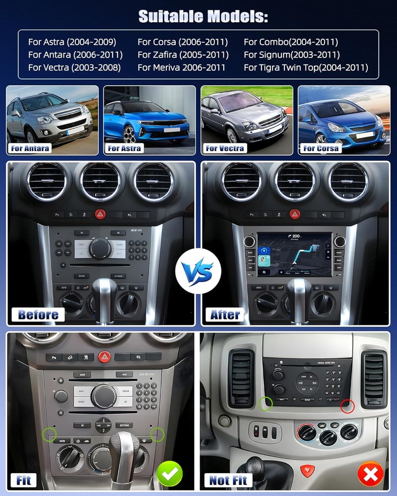 CAMECHO Android 13 Autórádió Opel Corsa/Astra/Zafira/Meriva CarPlay GPS WiFi