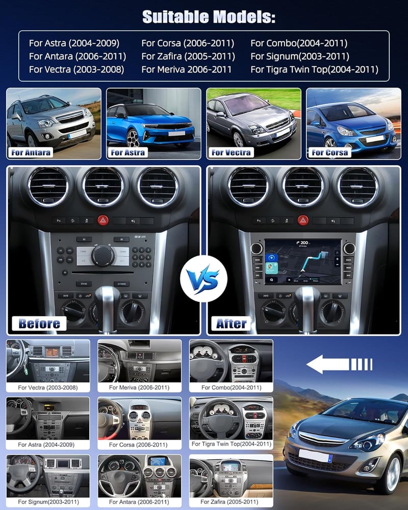 CAMECHO Android 13 Autórádió Opel Corsa/Astra/Zafira/Meriva CarPlay GPS WiFi