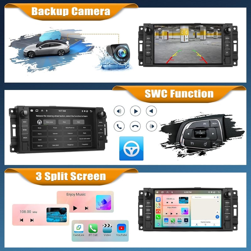 CAMECHO Android 15 autórádió 7 hüvelykes kijel
